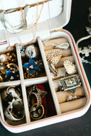 Pink velvet jewelry organizer with hidden compartments for art gold jewelry, rings