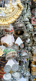 Stolen silver jhumka earrings in art gold jewelry with filigree and beads