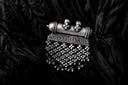 Silver fine jewelry pouch with floral filigree and beads