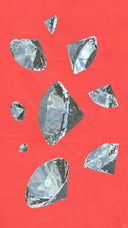 Faceted silver-toned diamond-shaped cutouts on a vibrant red background inspired by famous red diamonds and art gold jewelry
