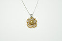 Delicate 18k art gold jewelry pendant with pearl, diamonds on fine chain