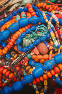 Vibrant blue and orange beaded stunning 18k gold necklaces