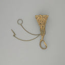 Gold ornate pocket watch holder with intricate floral scrollwork and chain, exemplifying fine art gold jewelry craftsmanship.