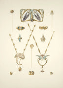 Art nouveau style gold jewelry set with enamel floral and bird motifs featured in Victorian jewelry article.