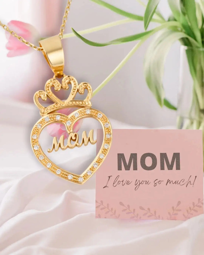 18k yellow gold mom crown heart pendant with diamonds, HHHH collection