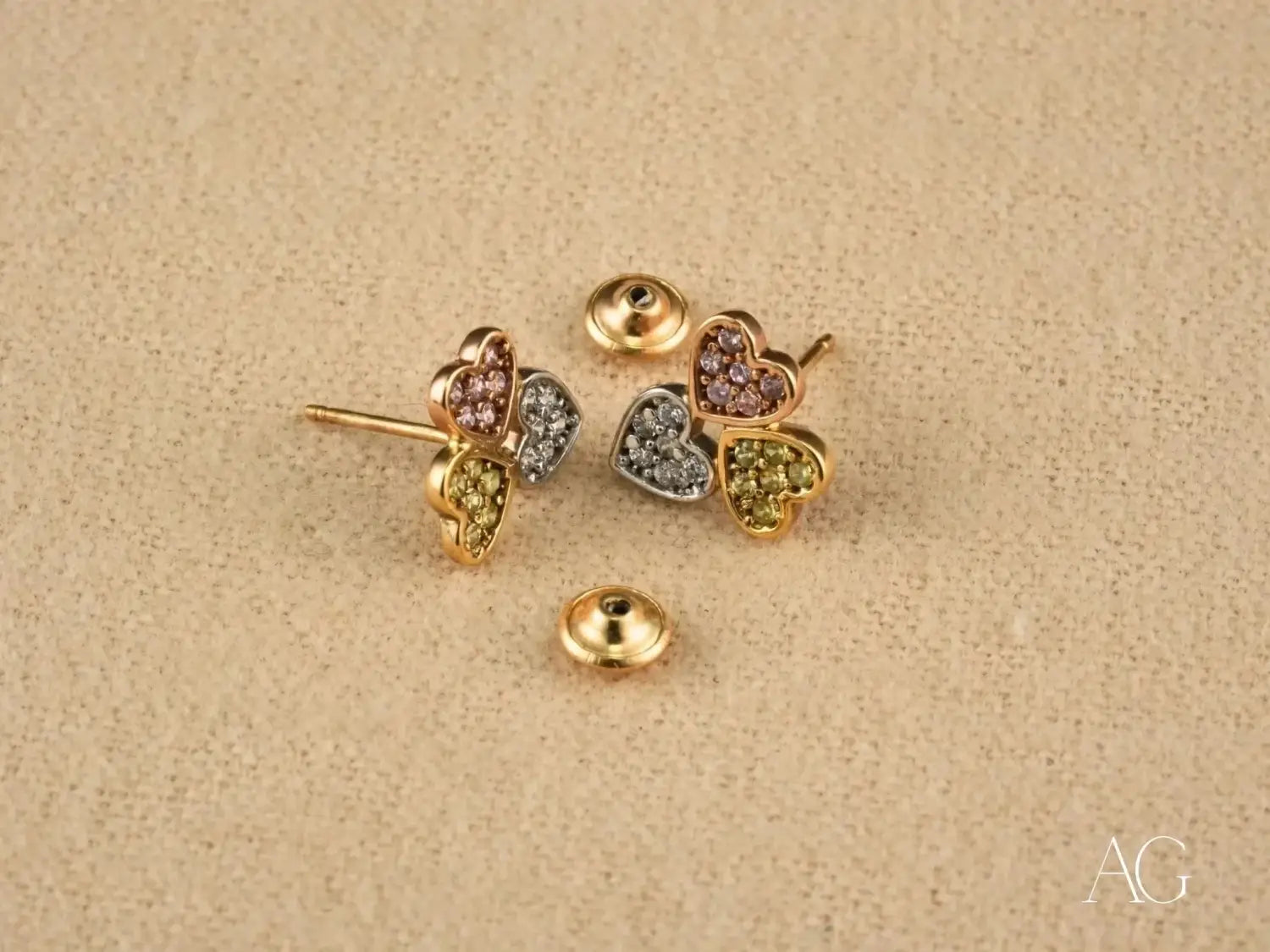 Trio Harmony: 18k Gold Three-Tone CZ Earrings