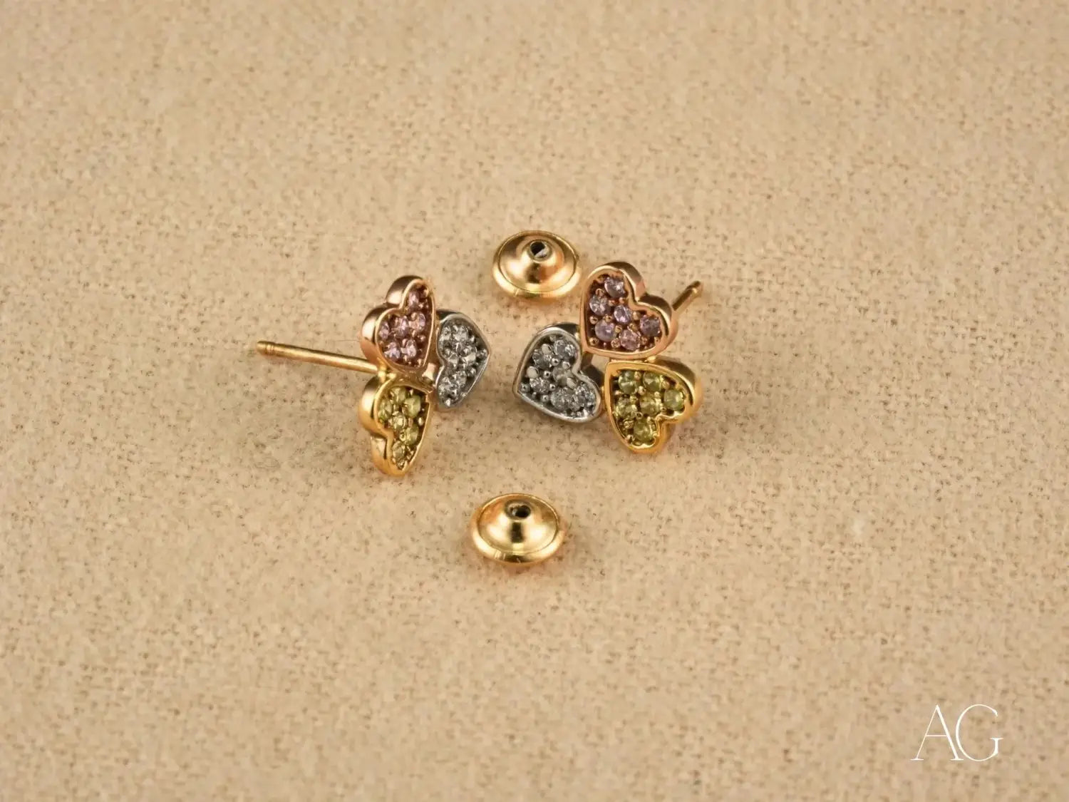 Trio Harmony: 18k Gold Three-Tone CZ Earrings