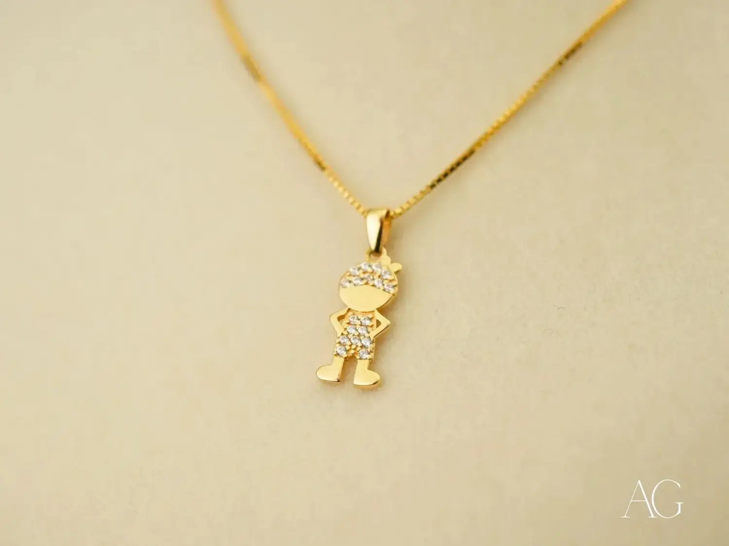 Golden Play: 18k Gold CZ Boy Pendant