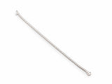 The tennis bracelet opened flat and laid out full length, the whole stone row visible with both parts of the box clasp at the ends