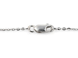 Close view of the lobster claw clasp with its trigger, hooked into the chain's oval end link