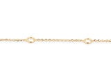Close view of the 14K yellow gold cable chain and the two fixed oval rings set into it for adjusting the length