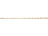 14K gold piastrine chain laid straight, plate links with alternating starburst centres and both ends visible