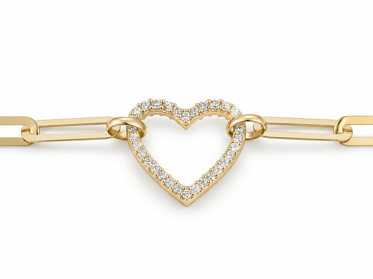 Close-up of the open heart with cubic zirconia stones along its outline