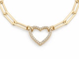The open heart centre of the bracelet, set with a row of small stones