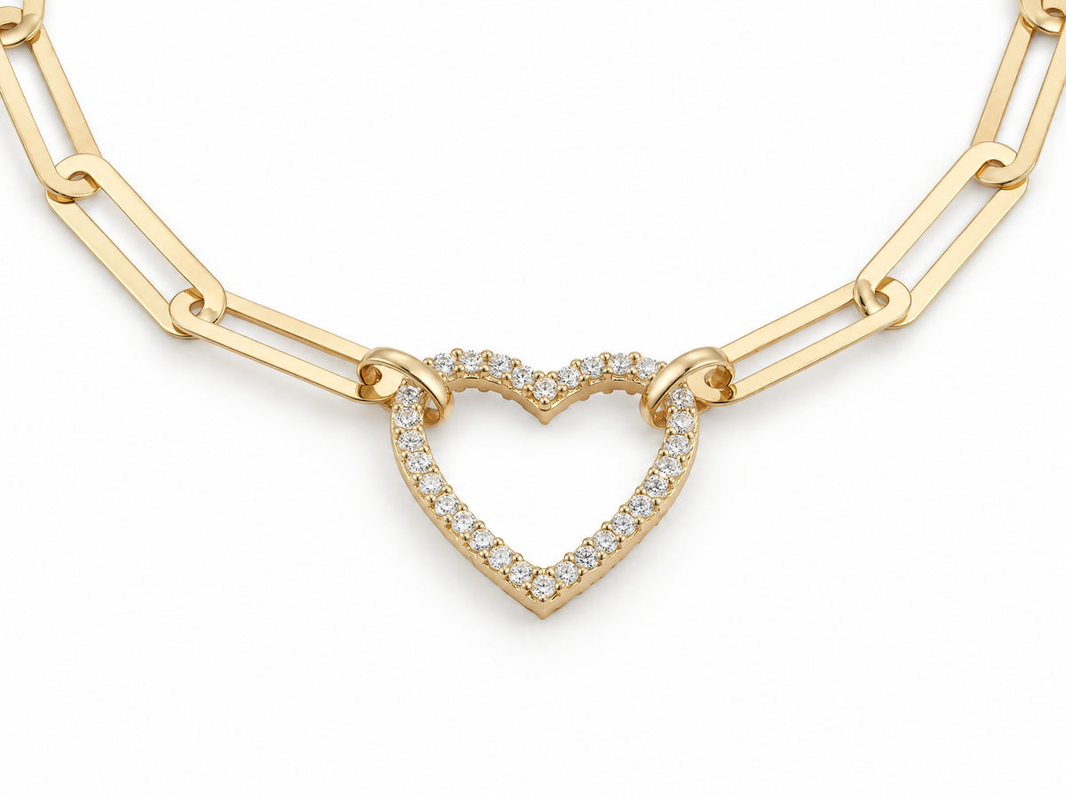 The open heart centre of the bracelet, set with a row of small stones