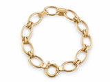 Overhead view of the gold bracelet with large oval links and two textured connectors