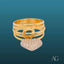 18k gold heart ring with multiple bands and hanging heart charm, 18k cz heart design