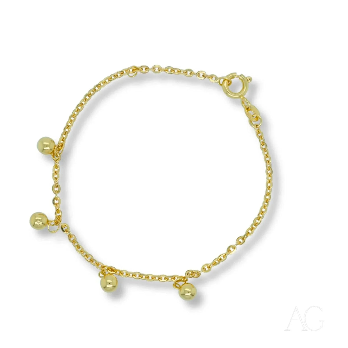 Delicate 18k gold balls bracelet for kids with five small spherical charms