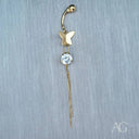 18k gold bellybutton piercing with CZ butterfly charm and chains