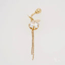 18k gold bellybutton piercing with CZ butterfly and dangling chains