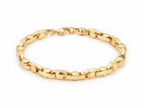 18K yellow gold bracelet with alternating wide rounded and narrow connector links, laid flat on a white background
