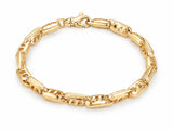 18K yellow gold bracelet with alternating solid bar and openwork links, laid flat on a white background