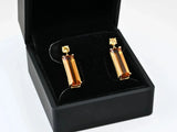 18k yellow gold drop earrings with citrine gems in black box