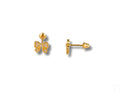 Solid 18k gold bow earrings with CZ accents and screw-back
