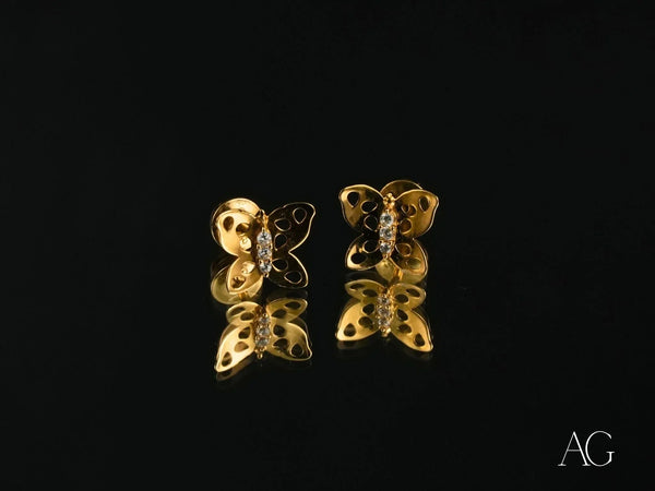18K gold CZ butterfly earrings with ethereal wings and diamond accents
