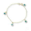 18k gold evil eye bracelet for kids with five dangling charms