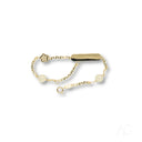 18k gold ID bracelet with rectangular nameplate, star charm, and pearls