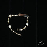18k gold ID bracelet with engravable bar, pearls, star charm, CZ