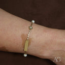 18k Gold ID Bracelet with Pearls and Flower Charm