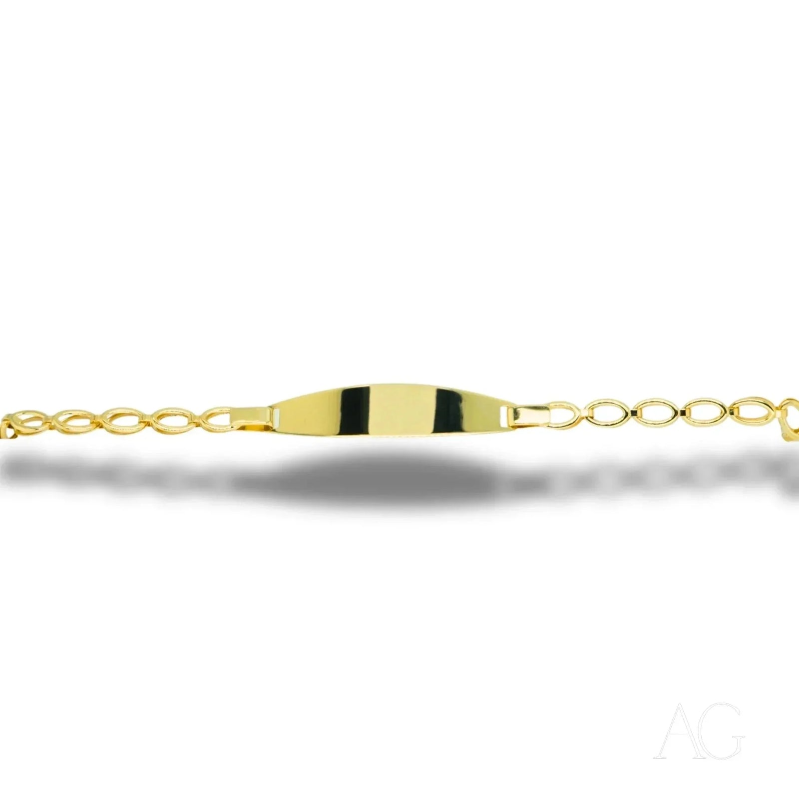 Luxurious 18k gold ID bracelet for kids with shiny chain and engravable plate