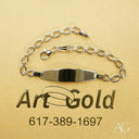 Luxurious 18k gold ID bracelet for kids with silver oval chain and polished plate