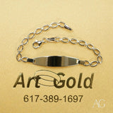 Luxurious 18k gold ID bracelet for kids with silver oval chain and polished plate