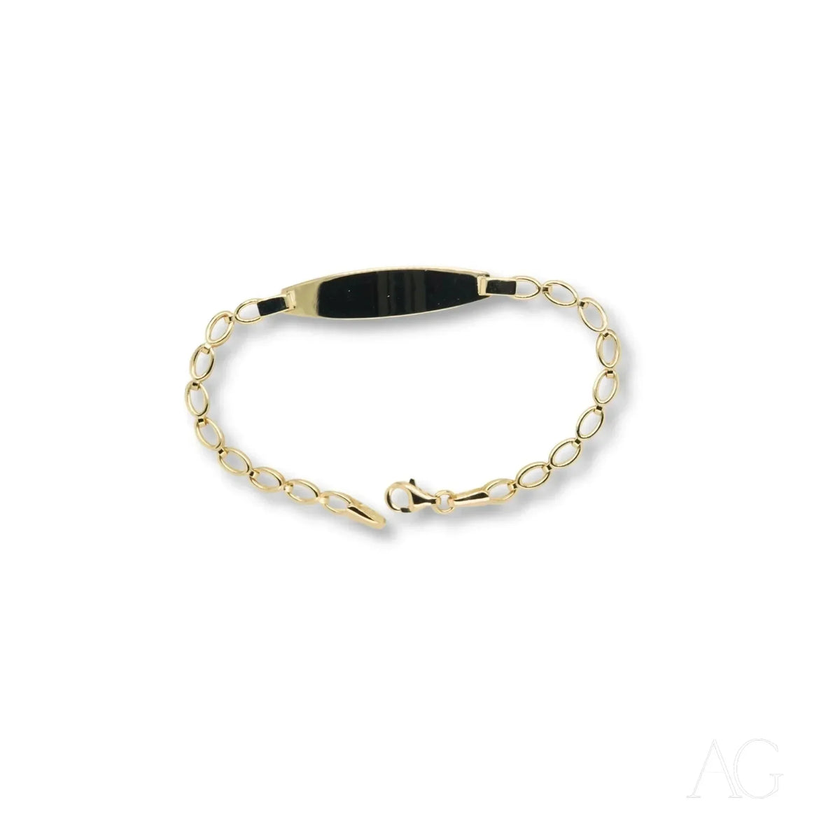 Luxurious 18k gold ID bracelet for kids with oval chain and black gold plate