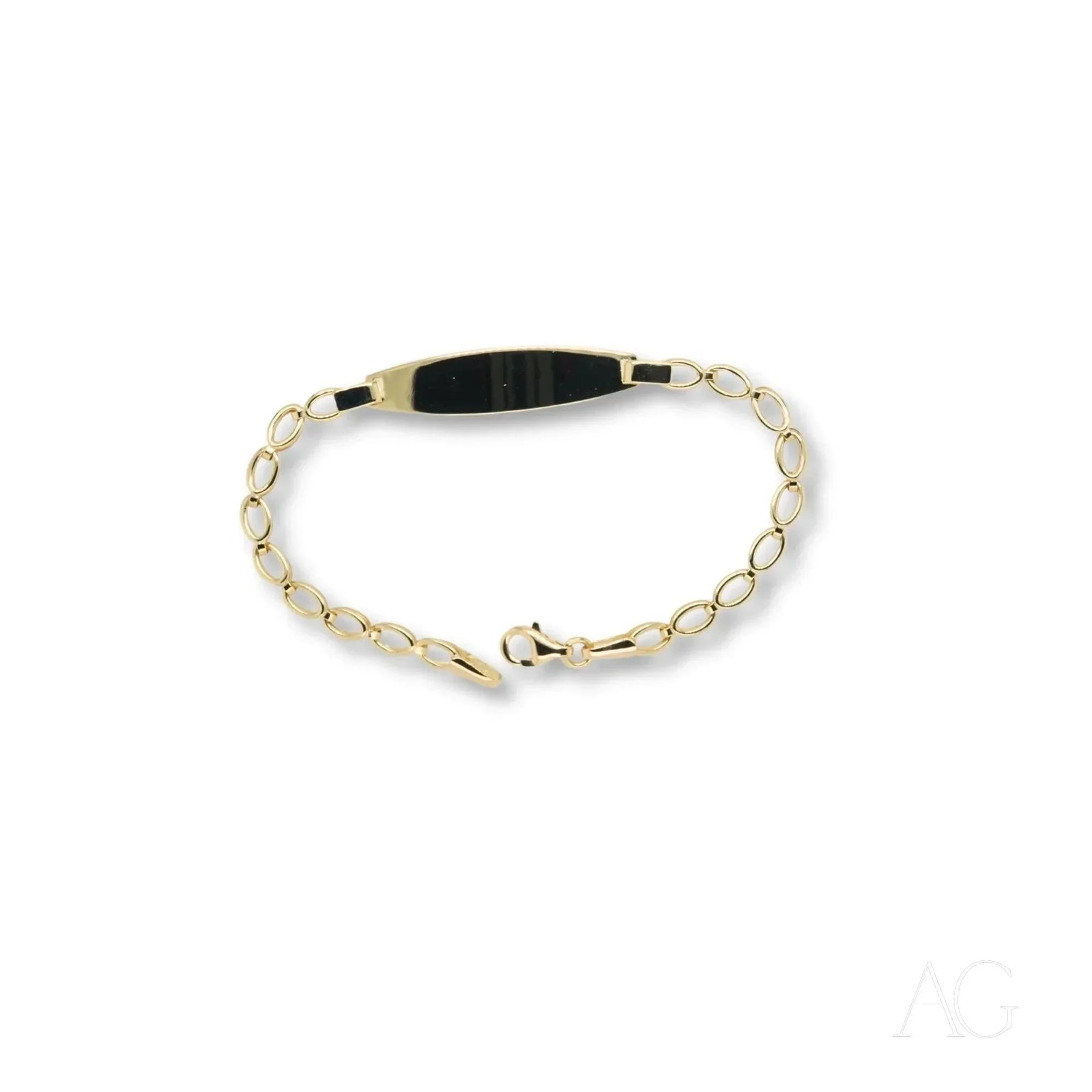 Luxurious 18k gold ID bracelet for kids with oval chain and black gold plate
