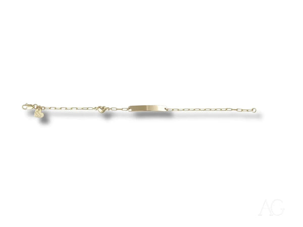 Solid 18k gold kids bracelet with customizable ID plate and heart charm