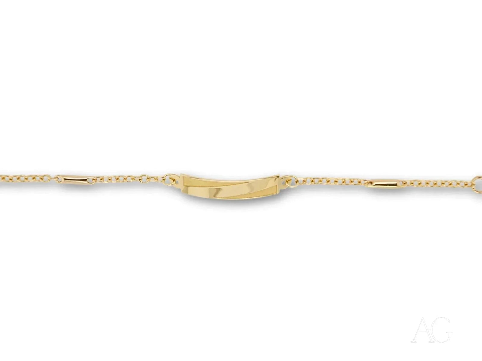 Minimalist 18k gold ID bracelet with jaseron mesh and customizable ID plate