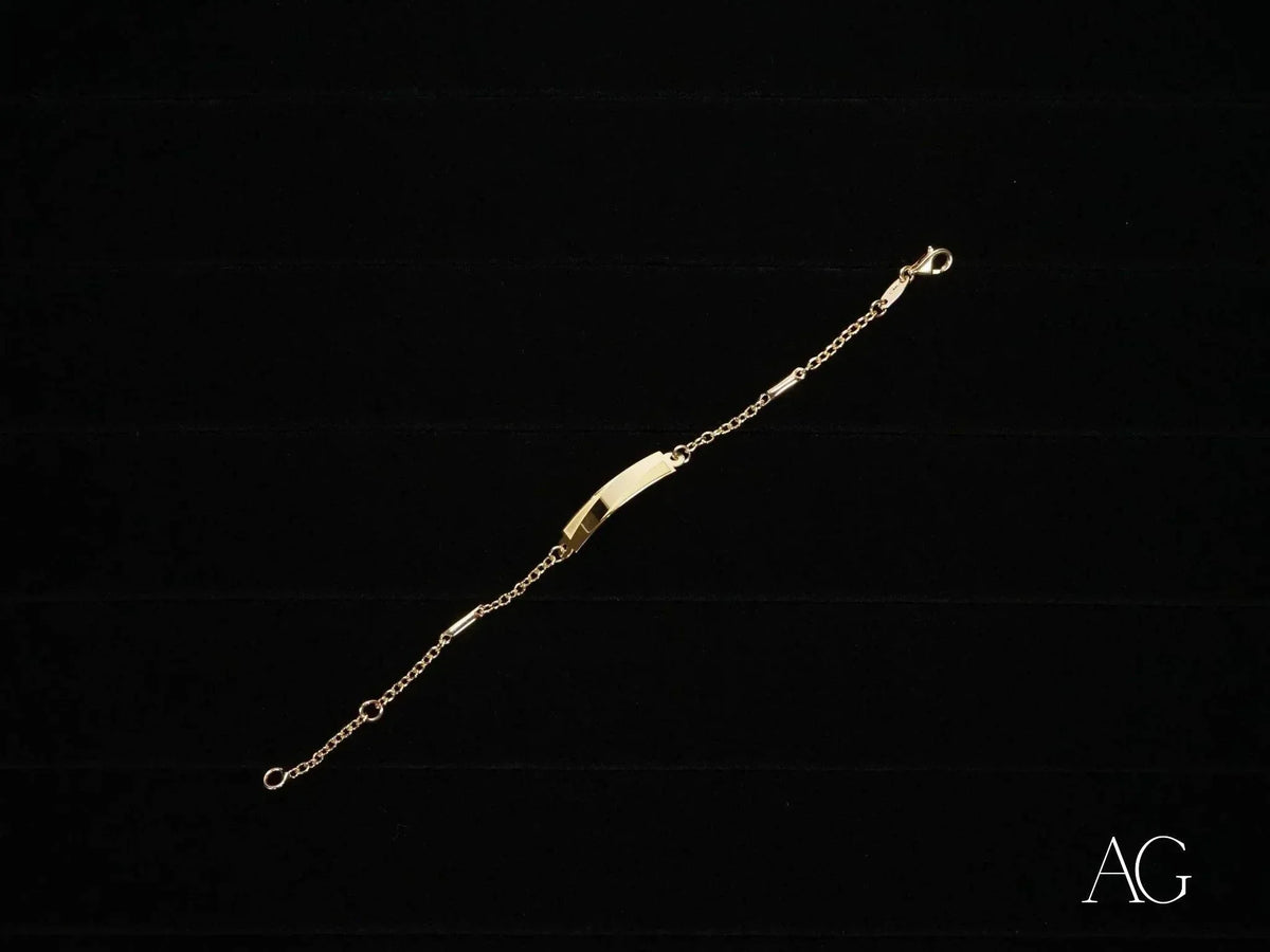 18k gold kids jaseron mesh ID bracelet with customizable rectangular plate