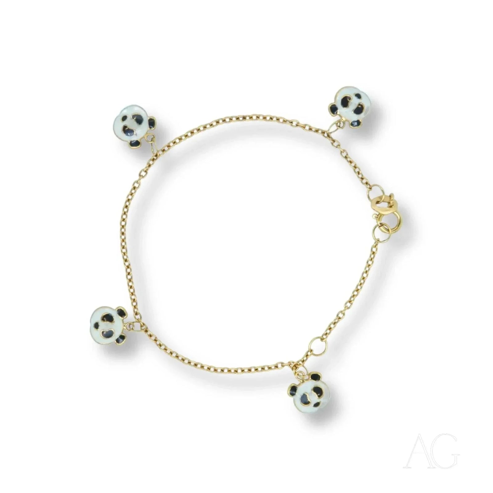 18k gold panda bracelet with five panda motif head charms