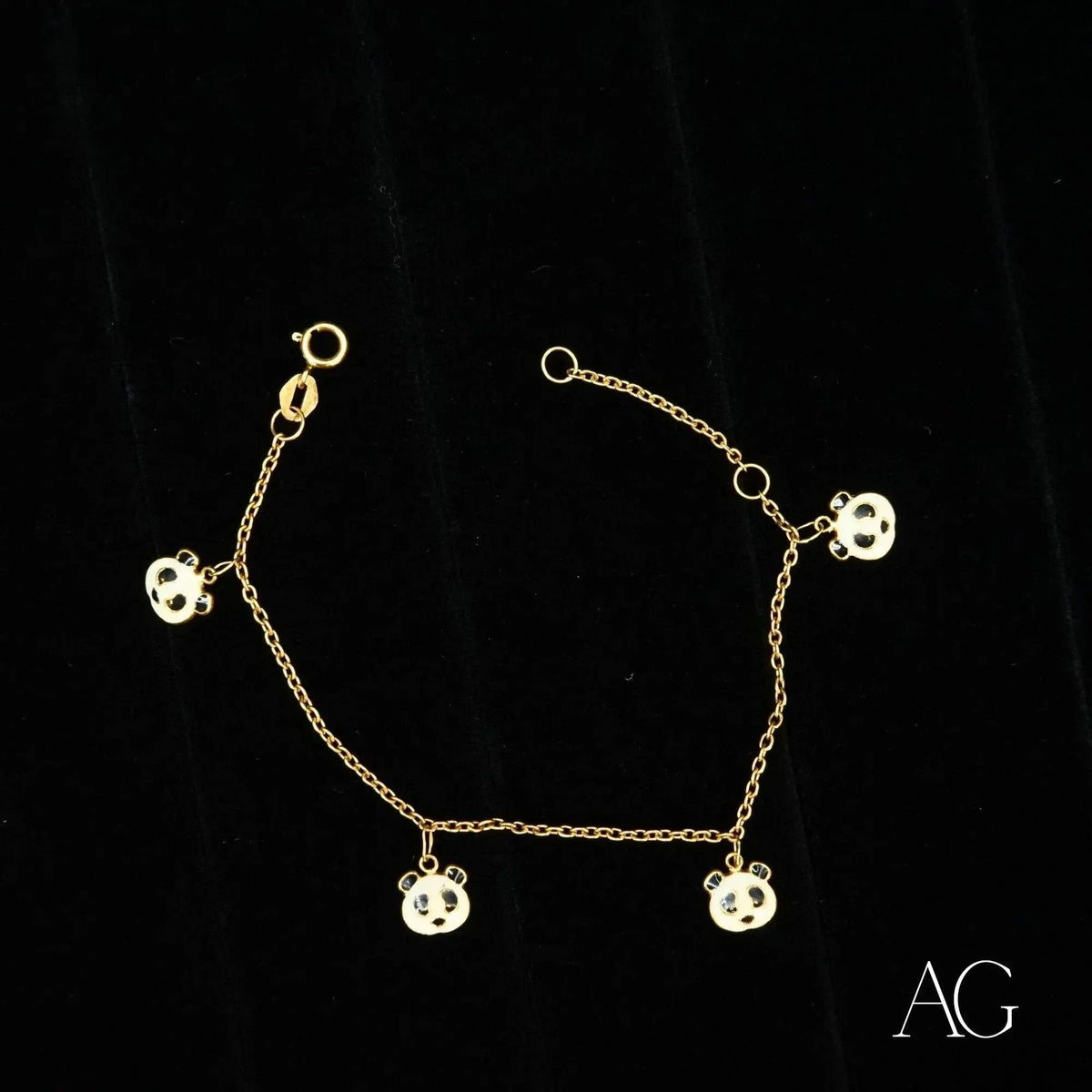 18k gold panda bracelet with five panda motif charms