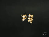 18K gold pearl stud earrings with two pearl accents