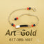 18k gold personalized bracelet with black coral beads and a rectangular ID plate for kids