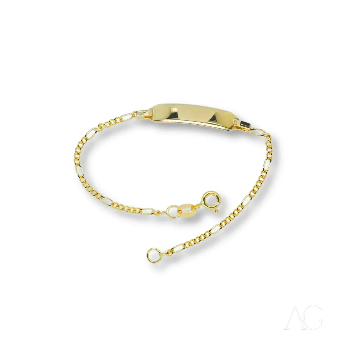 18k gold personalized ID bracelet with gold-tone Figaro chain