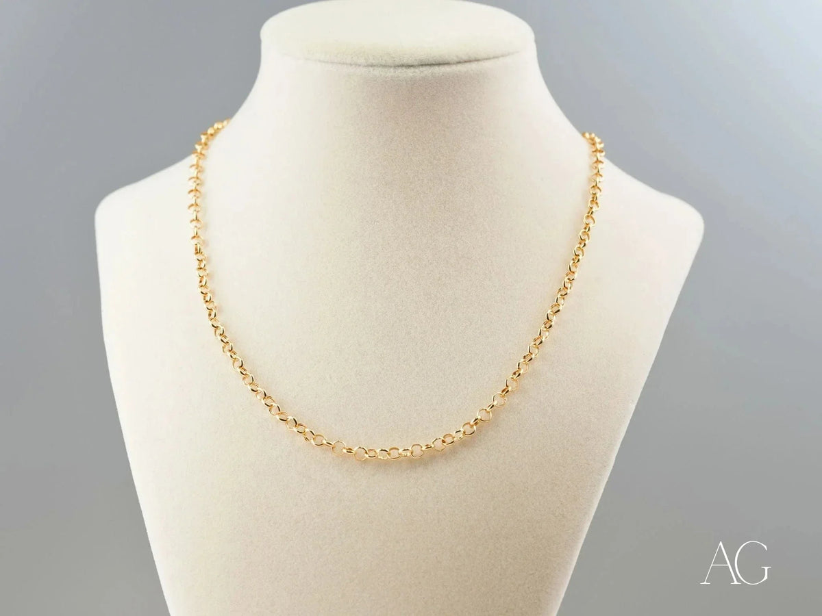 18k solid gold rolo chain necklace with delicate 4mm circular links