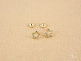 18k gold star celestial sparkle CZ earrings with screw backs