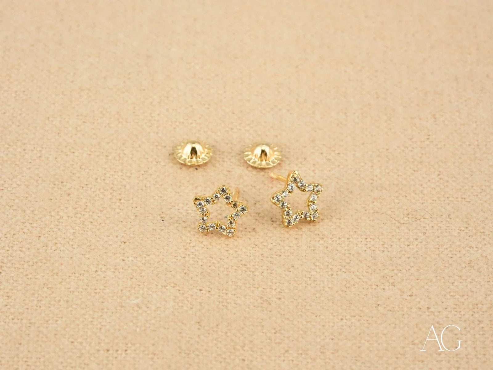 18k gold star celestial sparkle CZ earrings with screw backs