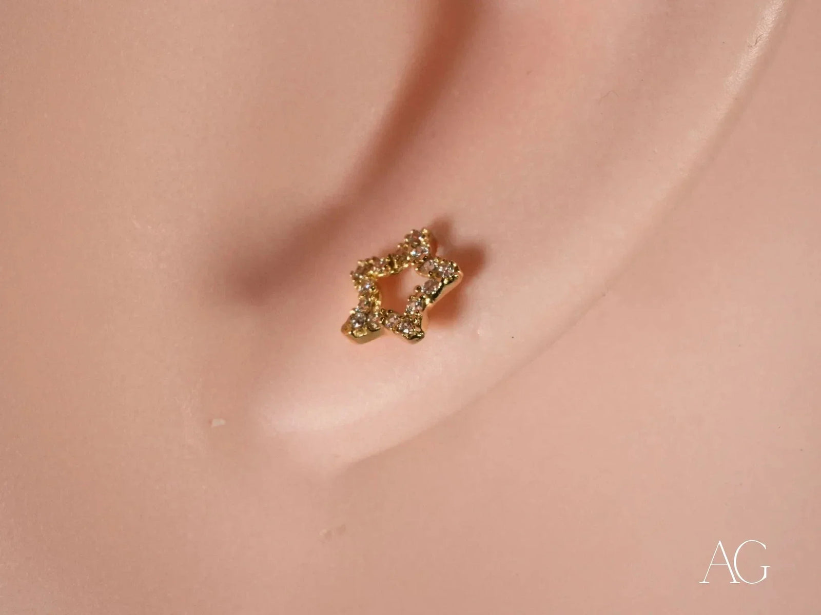 18K Gold Star Celestial Sparkle CZ Earrings with Screw Backs